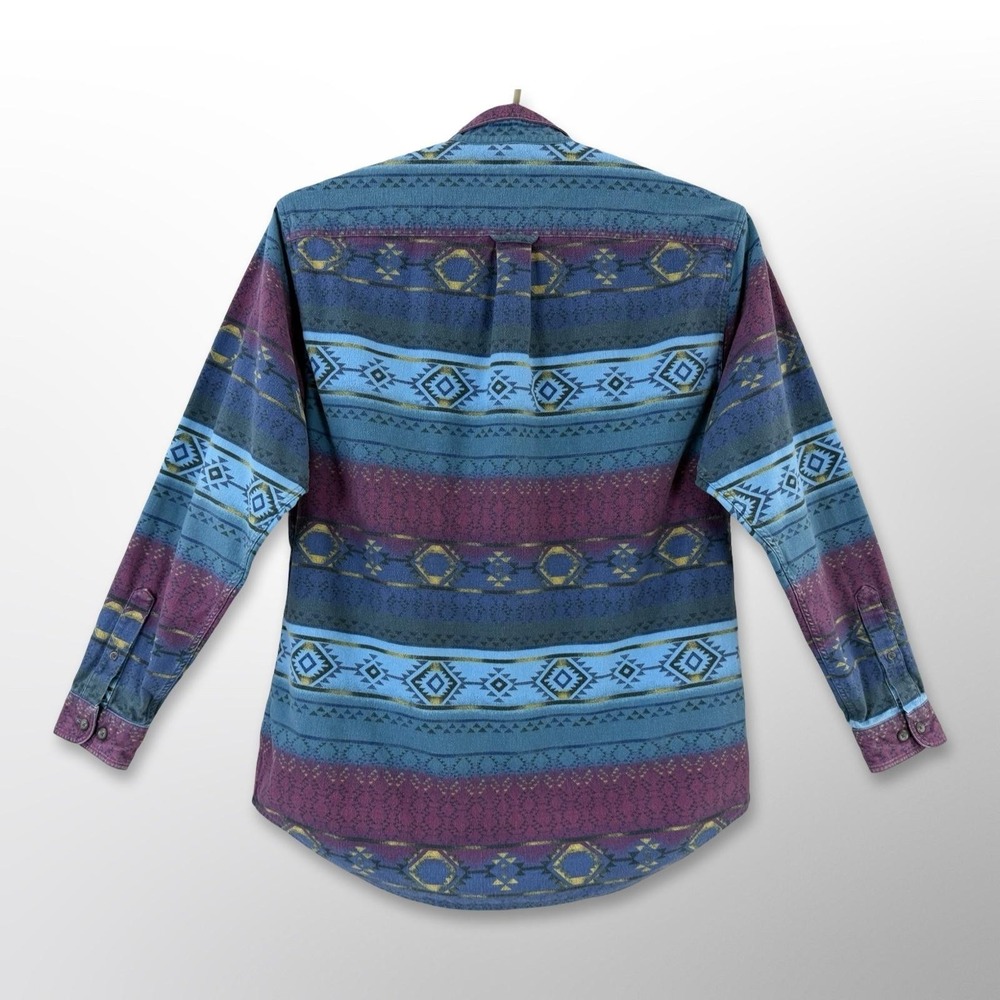 Cabela's Womens L Southwestern Geometric Flannel Shirt Blue Cotton Button Up - Picture 3 of 7